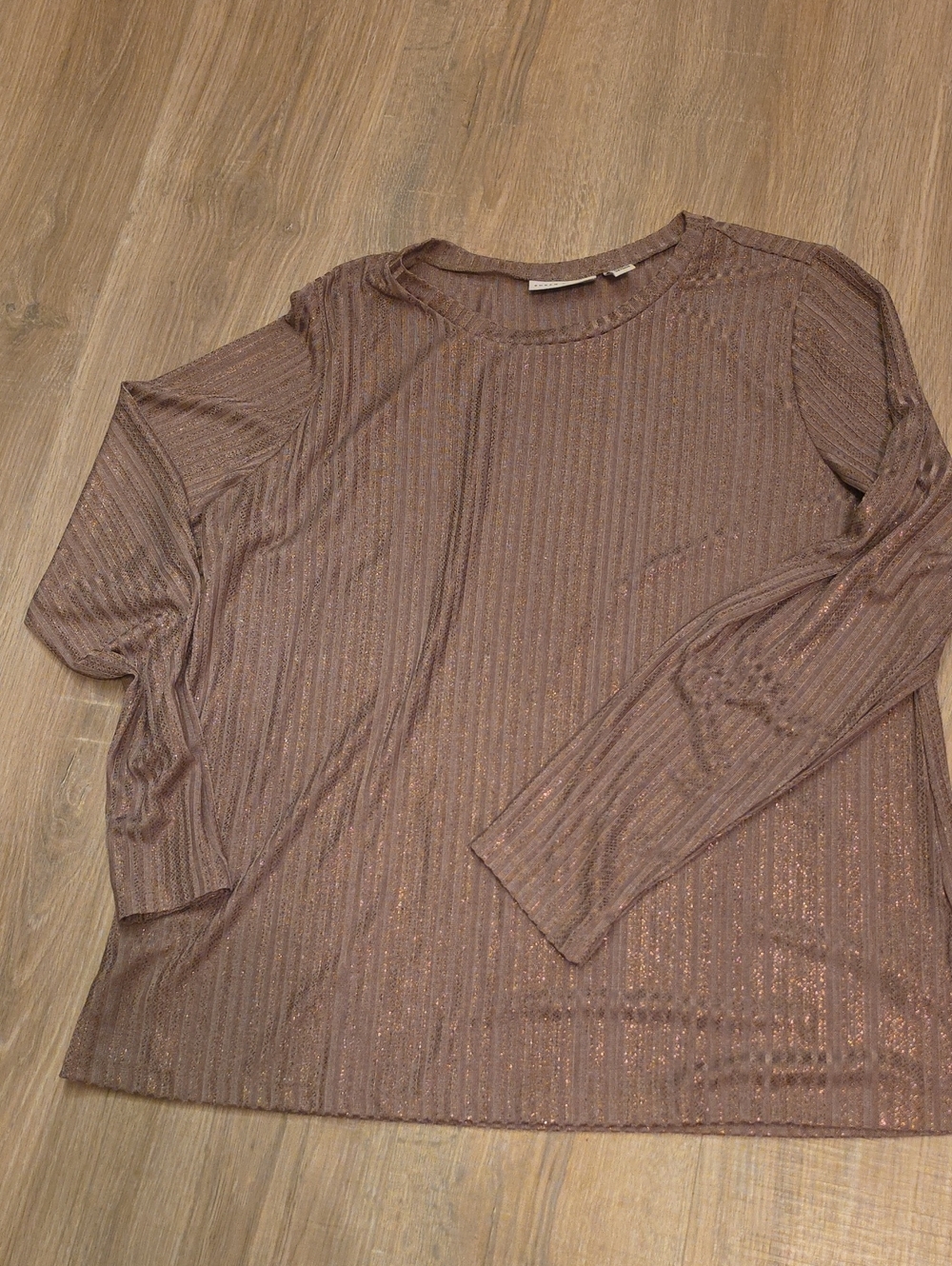 Susan Graver Metallic Brown Ribbed Crewneck